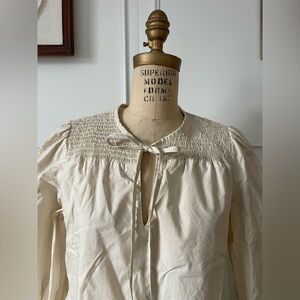 Tristan Cream Smocked Yoke Tie-Neck Blouse